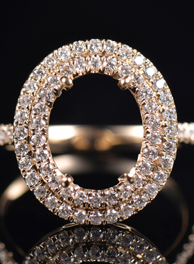 于凡珠宝 10K金9*11椭圆形奢华双层定制设计手工闪钻指环空托戒托