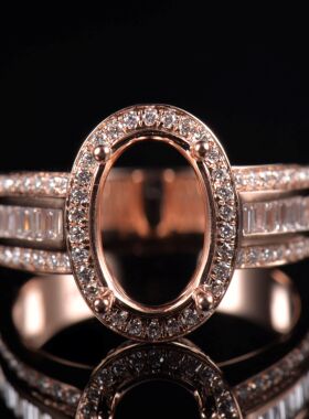 于凡珠宝 白金椭圆镶钻戒指女玫瑰金包边镶嵌女士指环空托戒托
