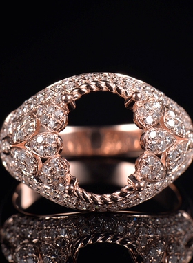 于凡珠宝 轻奢玫瑰金钻戒椭圆形8*12镶嵌女士戒指空托指环定制