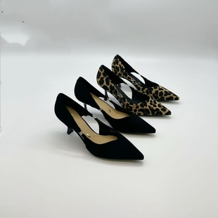 一代佳人侧空豹纹尖头v口高跟鞋单鞋女细跟性感不累脚新款26C5110