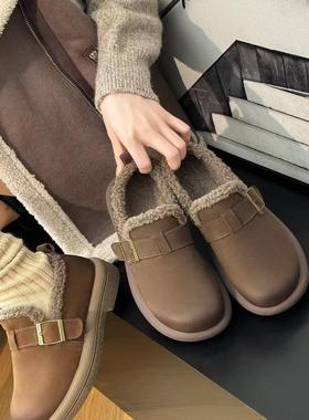 专柜正品369935新款冬季二棉鞋加绒保暖毛毛鞋真皮软底平底勃肯鞋