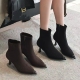 欧美甜辣时装 靴冬5公分新款 尖头细跟绒面侧拉链复古短靴潮26Q3776