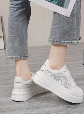 正品2023春秋新品6公分松糕厚底优质牛皮加钻高品大白鞋88315-9