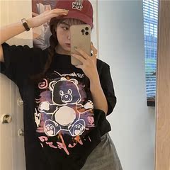 實拍  塗鴉小熊印花短袖T恤女