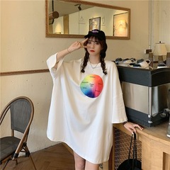 實拍  彩色轉盤短袖T恤韓版簡約寬鬆大版百搭顯瘦半袖上衣潮