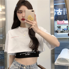 實拍百搭字母印花短款小背心+少女短款字母短袖T恤
