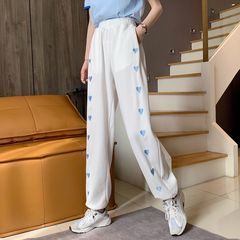 Real shot of new legged casual pants women's love embroidered loose Sweatpants