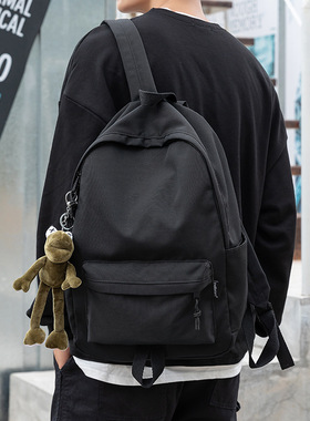 囯潮牌学生书包时尚潮流初中生欧美校园学院风黑色背包双肩包男女