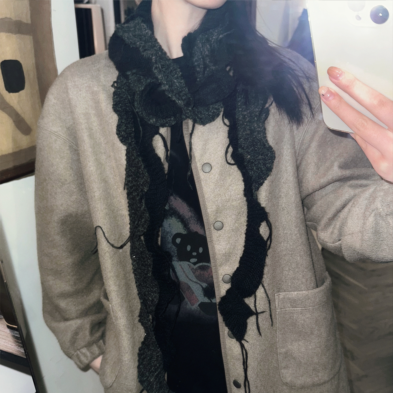 「层次分明的缱绻」不规则双色针织细长围巾小众装饰窄长款领巾