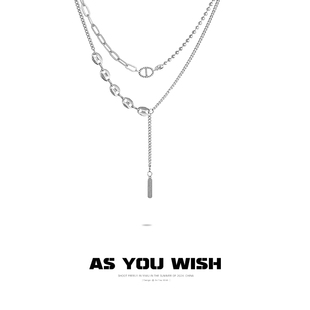 ASYOUWISH 双层叠戴流苏项链小众链条简约气质锁骨链 轻奢设计师款