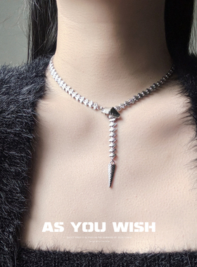 个性银色蛇形可抽拉项链