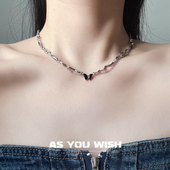 ASYOUWISH 设计甜酷双层黑钻蝴蝶不规则波浪纹项链高级感 暗黑个性