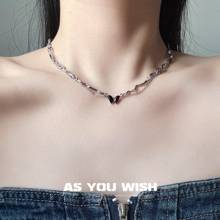 ASYOUWISH 暗黑个性设计甜酷双层黑钻蝴蝶不规则波浪纹项链高级感