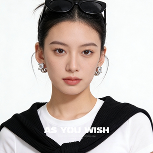 ASYOUWISH 冷淡风方形锆石链条耳环耳扣时尚百搭高级感精致耳饰女