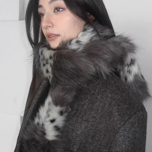 格格没调调正确版高品质豹纹皮草拼接保暖加长围巾时髦搭配利器