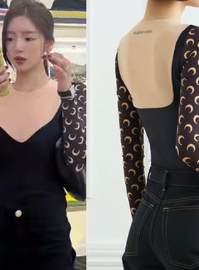 上衣女修身拼接月亮月亮显瘦