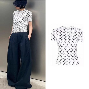 高品质marine serre短袖月亮T恤jennie赵露思同款修身月牙打底衫