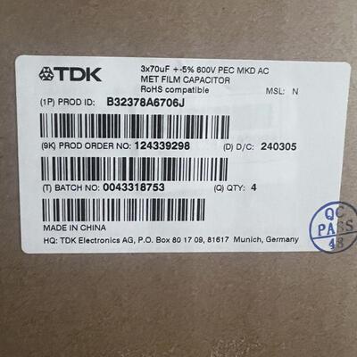 B32378A6706J000 600V 3X70UF EPCOS 交流薄膜电容器 爱普科斯