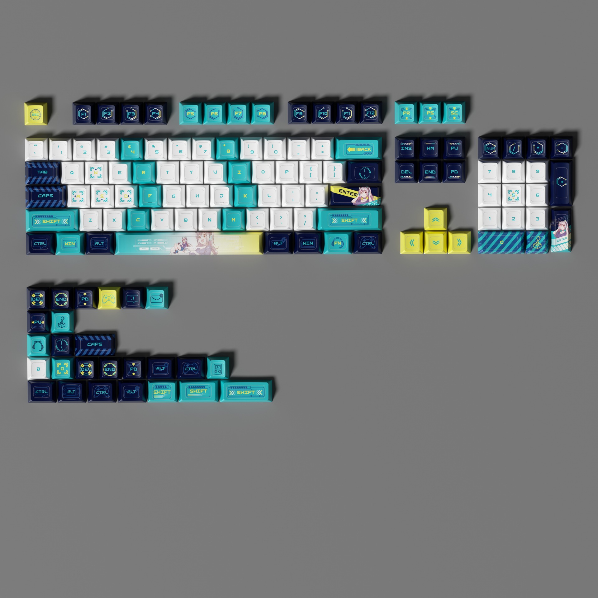 126键五面热升华正刻键帽 PBT机械键盘帽 涂鸦主题渐变键帽