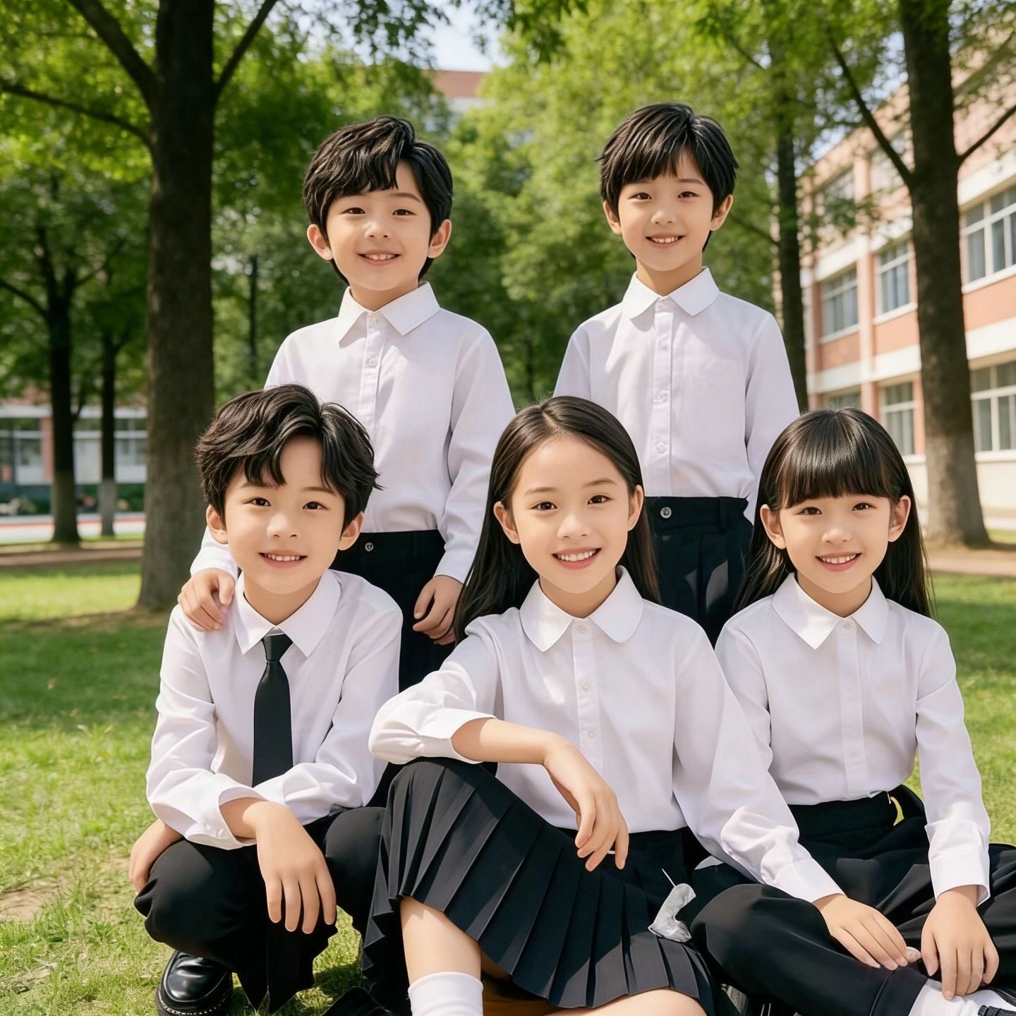 六一儿童白衬衫长袖男童衬衣黑裤女童表演出服小学生幼儿园毕业照