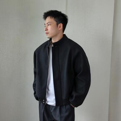 毛呢夹克立领外套宽松