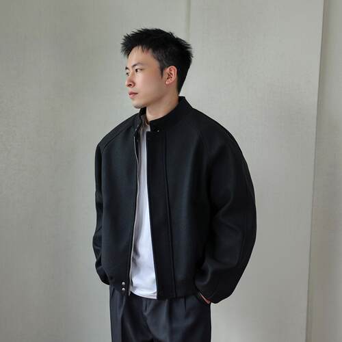 毛呢夹克立领外套宽松
