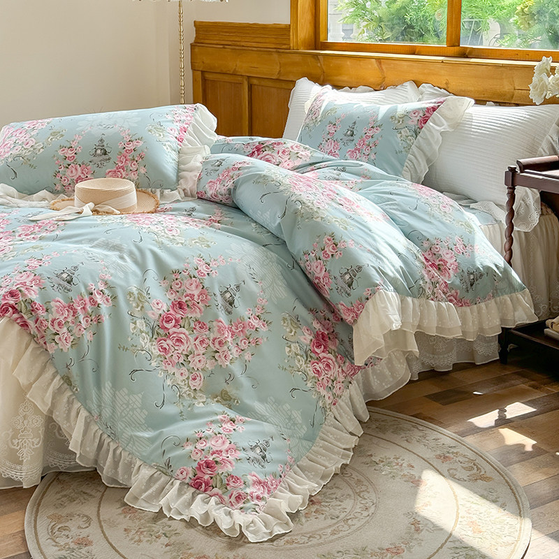 法式1轻奢网红全棉纯棉床裙式公主风床单被套四件套床上家纺4件套