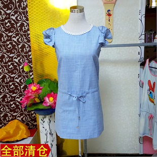 品牌折扣撤柜夏季纯棉连衣裙露肩花瓣袖抽绳短裙直筒裙学生
