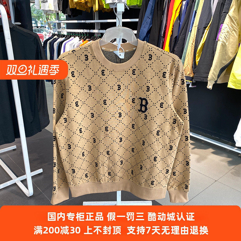 国内专柜MLB2023年秋季男女情侣钻石菱格老花圆领套头衫3AMTM0134