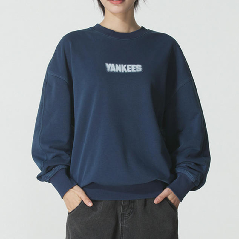 国内现货MLB男女25新款NY复古水洗做旧圆领运动套头卫衣3AMTB1454