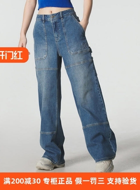 国内现货MLB女款25新款时尚休闲长裤潮流复古阔腿牛仔裤3FDPB0954