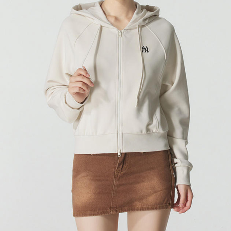 国内现货MLB女款25新款NY短款连帽开衫卫衣运动夹克外套3FTRB0354