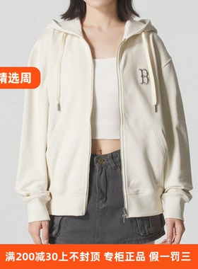 国内现货MLB男女25新款NY大标印花连帽卫衣运动夹克外套3ATRB0454