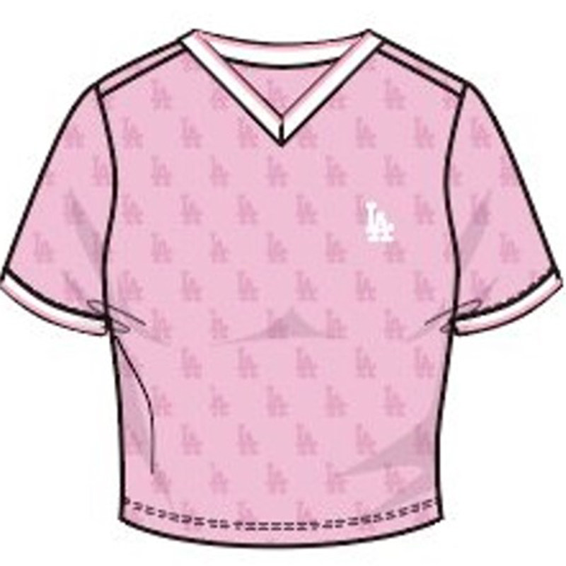 MLB女装2026年夏季满印NY小标V领百搭舒适短款短袖T恤衫3FTSM5363