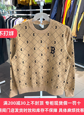 国内专柜MLB2023年秋季男女情侣钻石菱格老花圆领套头衫3AMTM0134