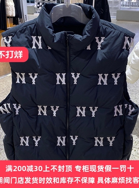 国内专柜现货MLB老花保暖立领男女情侣运动休闲羽绒马甲3ADVG0146