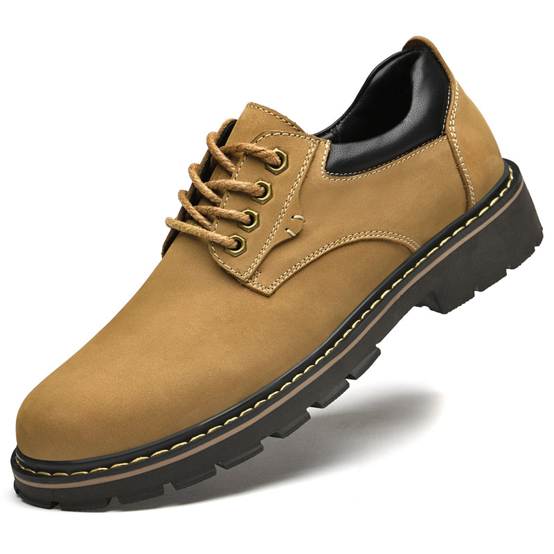 头层牛皮商务休闲皮鞋男士真皮大头工装鞋厚底低帮马丁靴秋冬新款