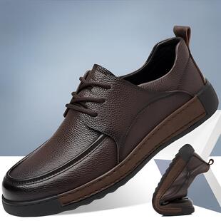 头层牛皮男鞋商务休闲皮鞋男士2026新款春秋季豆豆鞋男款软底软面