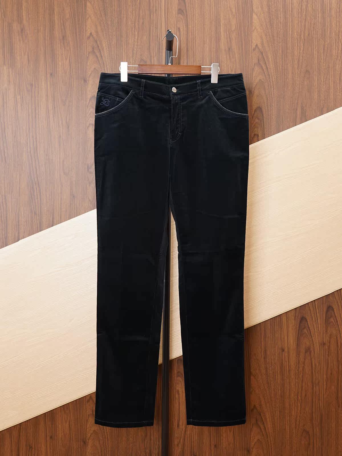 zilli泽利当季新款男裤黑色灯芯绒休闲裤时尚潮流男士纯棉牛仔裤