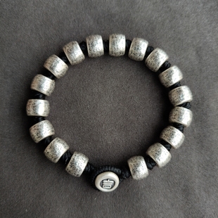 999足银老型珠手串男女文玩转运珠纯银高光泰蜡编绳手链情侣礼物