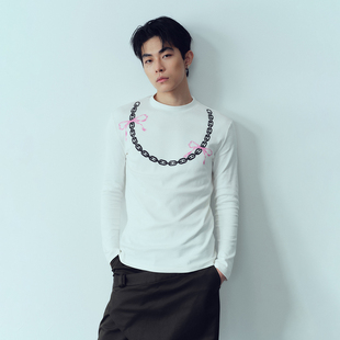 KADAKADA蝴蝶结铁链印花千禧复古辣弟性感可爱原创弹力长袖上衣