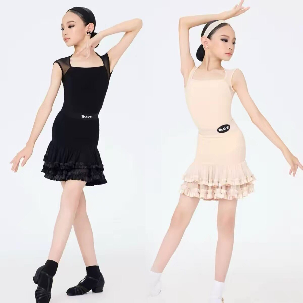 2026新款拉丁舞服女童夏季挂脖蓬蓬裙练功服绿色时尚套装比赛服