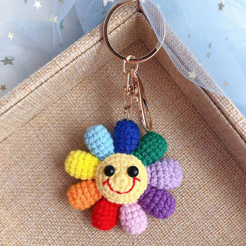 【成品】毛线手工编织钩织笑脸七彩太阳花向日葵挂件钥匙扣 胸针