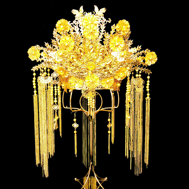 新娘中式凤冠古装头饰复古汉服古典传统婚礼奢华龙凤褂宫廷发饰品