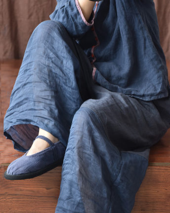 子曰百搭细苎麻拼接亚麻直筒裤宽松阔腿裤禅意复古茶服佛系打坐裤