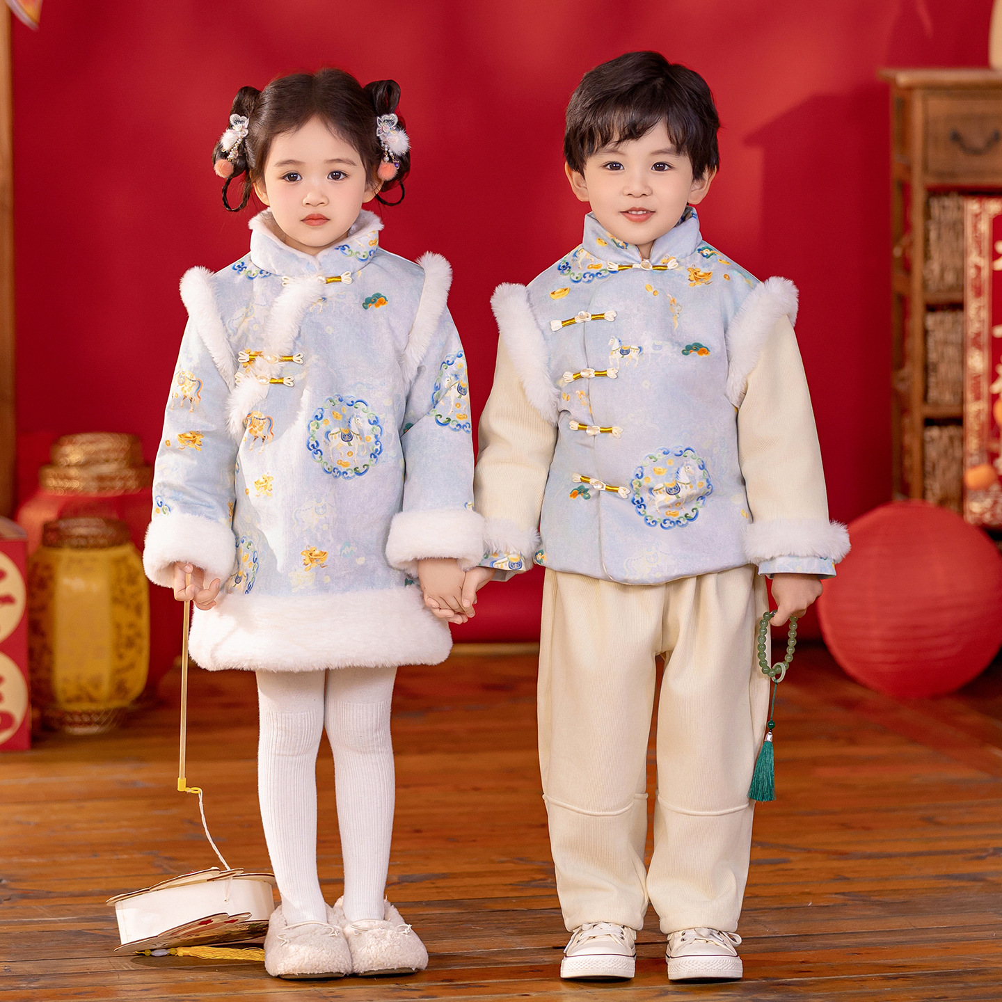 男童汉服冬装加厚儿童中式国风唐装拜年服女宝宝古风旗袍新年衣服