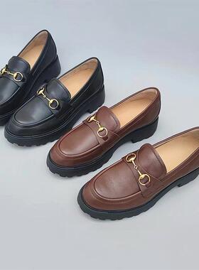 FEDERICA DI DONATO乐福鞋中跟 英伦风松糕厚底真皮金属扣皮鞋