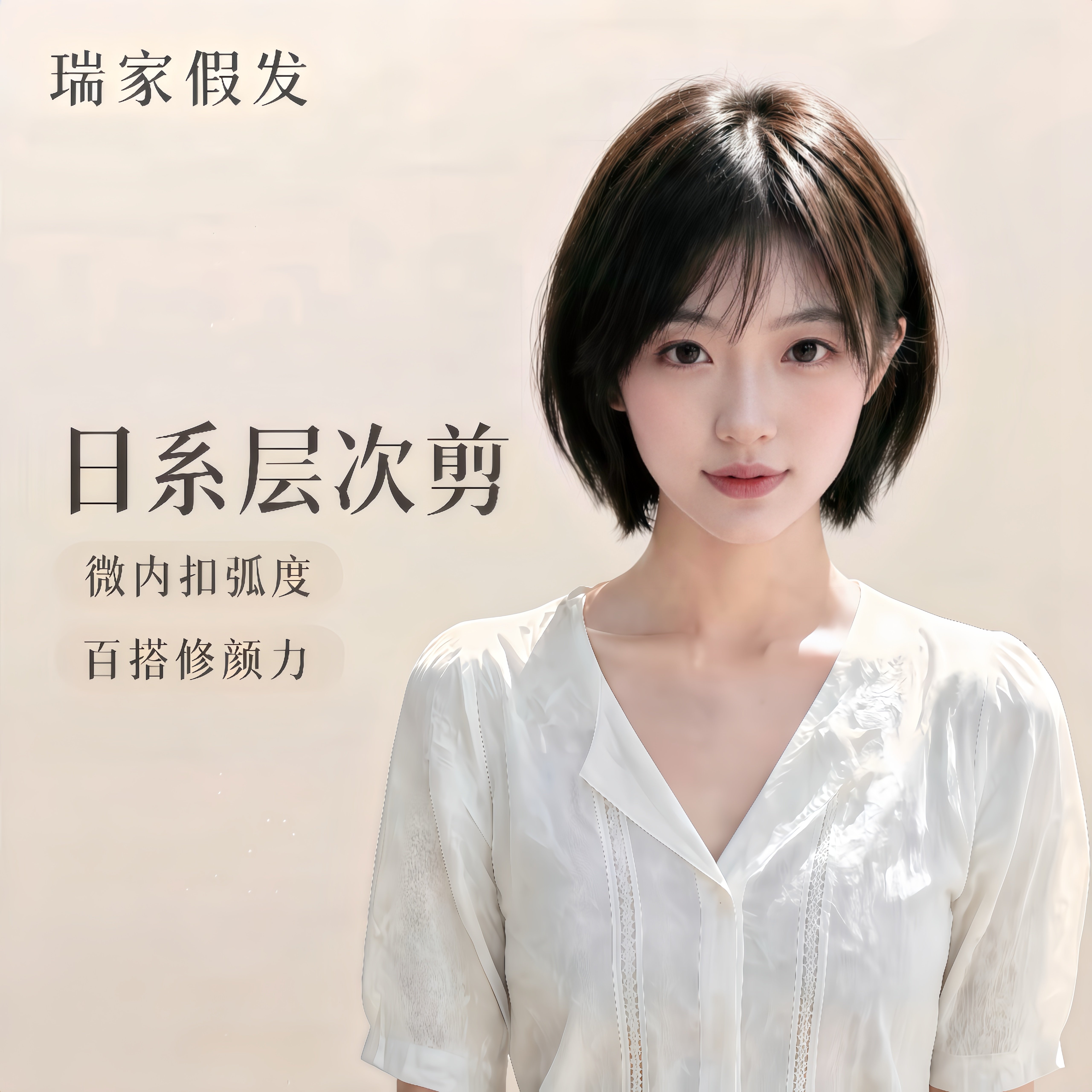 瑞家假发女士款2026新款女全头套真人发丝轻薄蕾丝波波头透气无痕