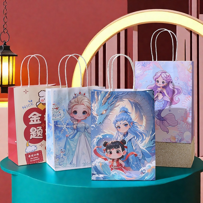 卡通哪吒牛皮纸袋幼儿园生日伴手礼加厚礼物包装袋小清新礼品袋小