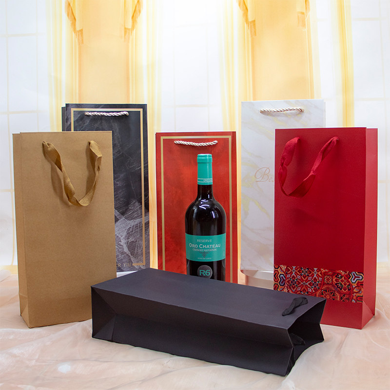 春节长方形红酒礼品袋葡萄酒新年高档烟酒包装袋生日红酒手提袋